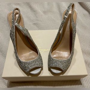 Vince Camuto Imagine wedding platform stiletto peep toe silver crystal size 6.5